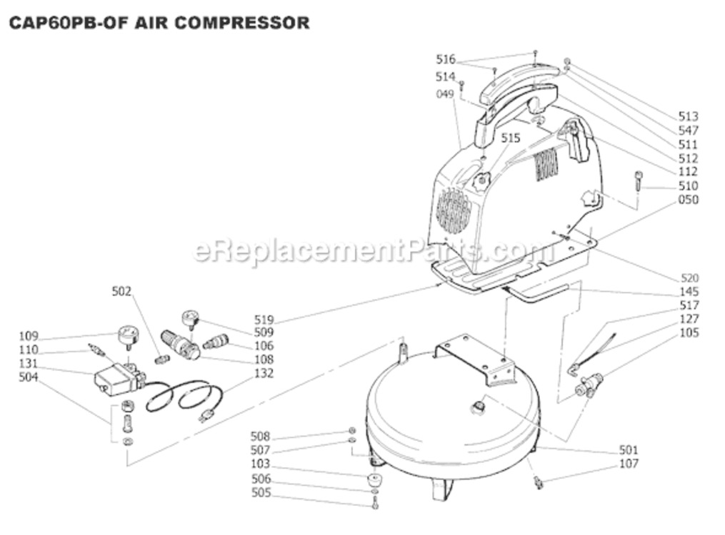 Page B Diagram and Parts List for CAP60PB-OF  Bostitch Compressor