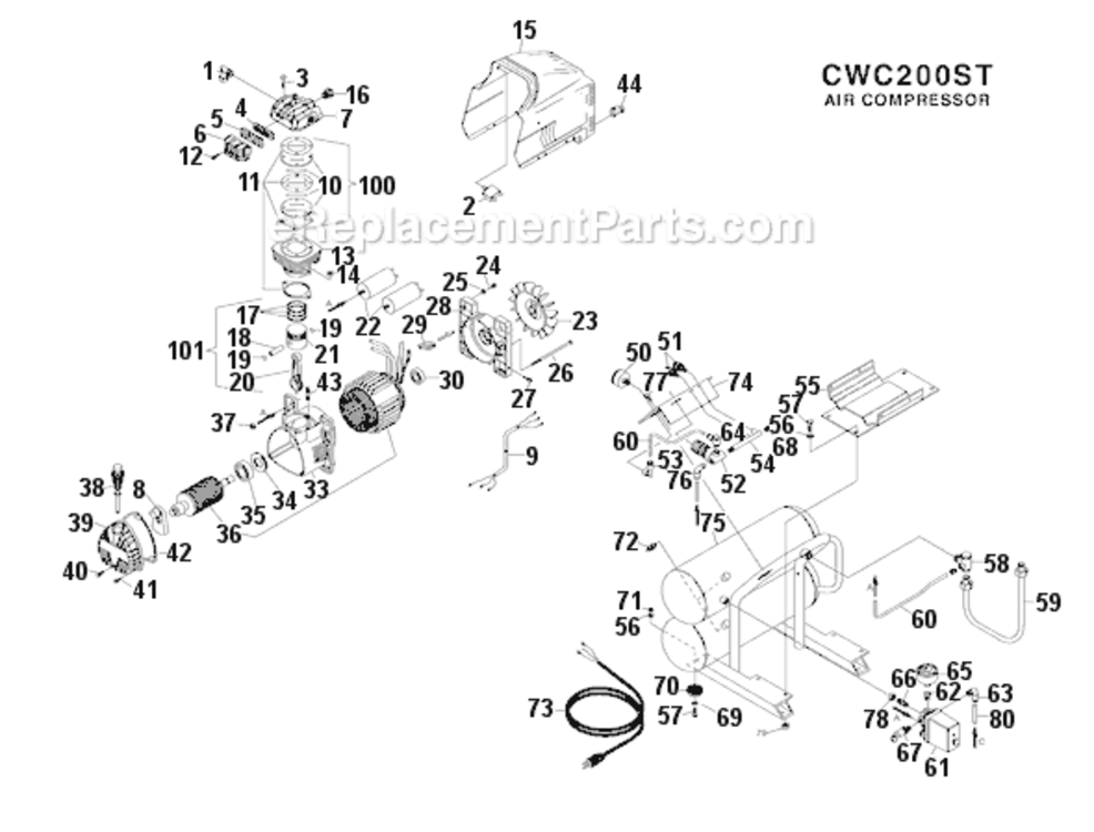 Page A Diagram and Parts List for CWC200ST  Bostitch Compressor