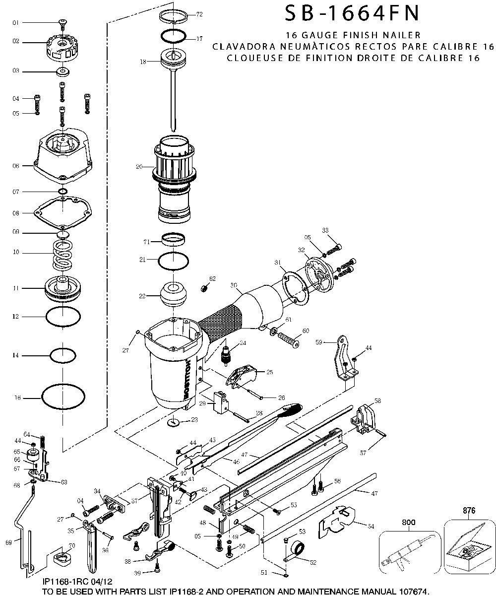 Page A Diagram and Parts List for SB-1664FN Type 1 Bostitch Nailer