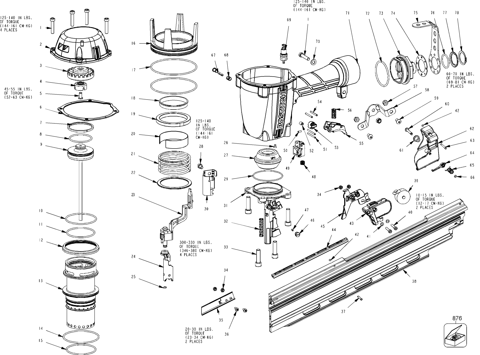 Default Diagram and Parts List for BTF83PL Type 0 Bostitch Nailer