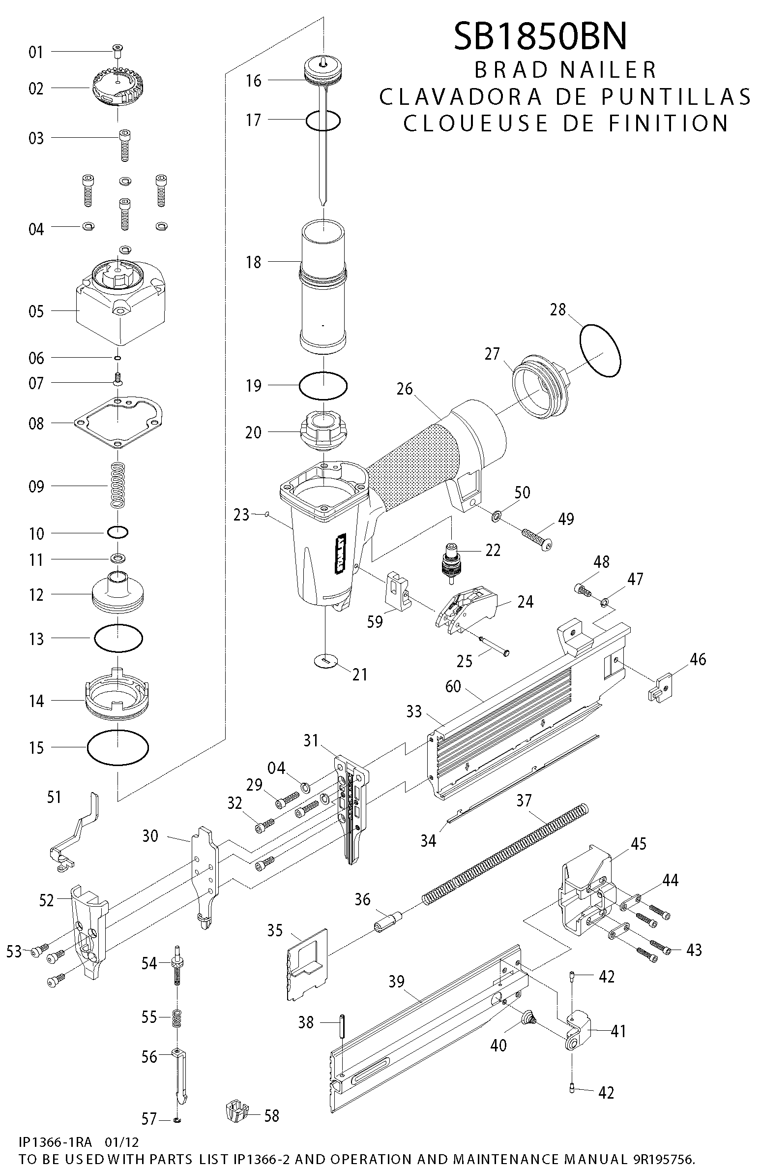 Page A Diagram and Parts List for SB1850BN 0 Bostitch Nailer