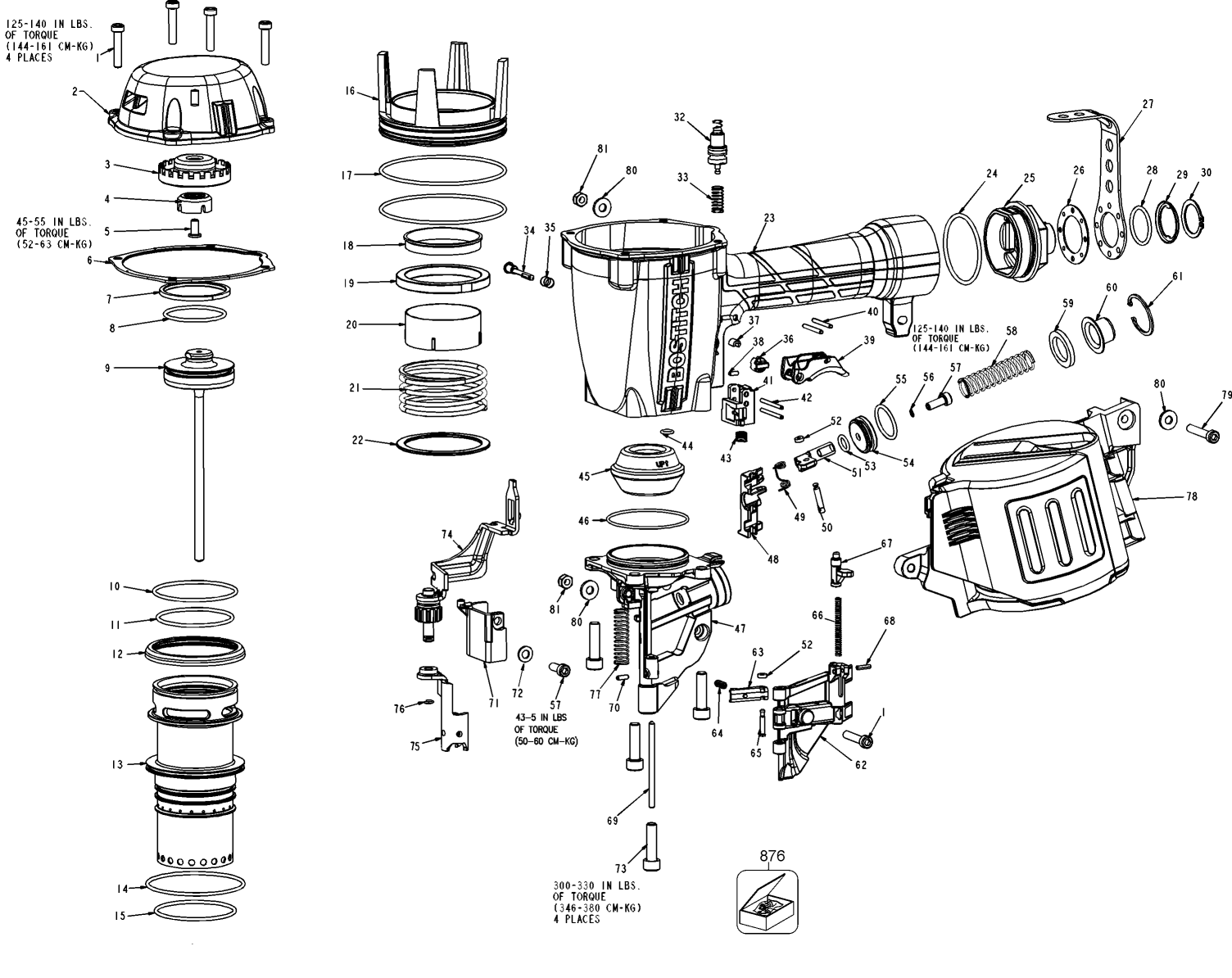 Default Diagram and Parts List for BTF83C Type 0 Bostitch Nailer