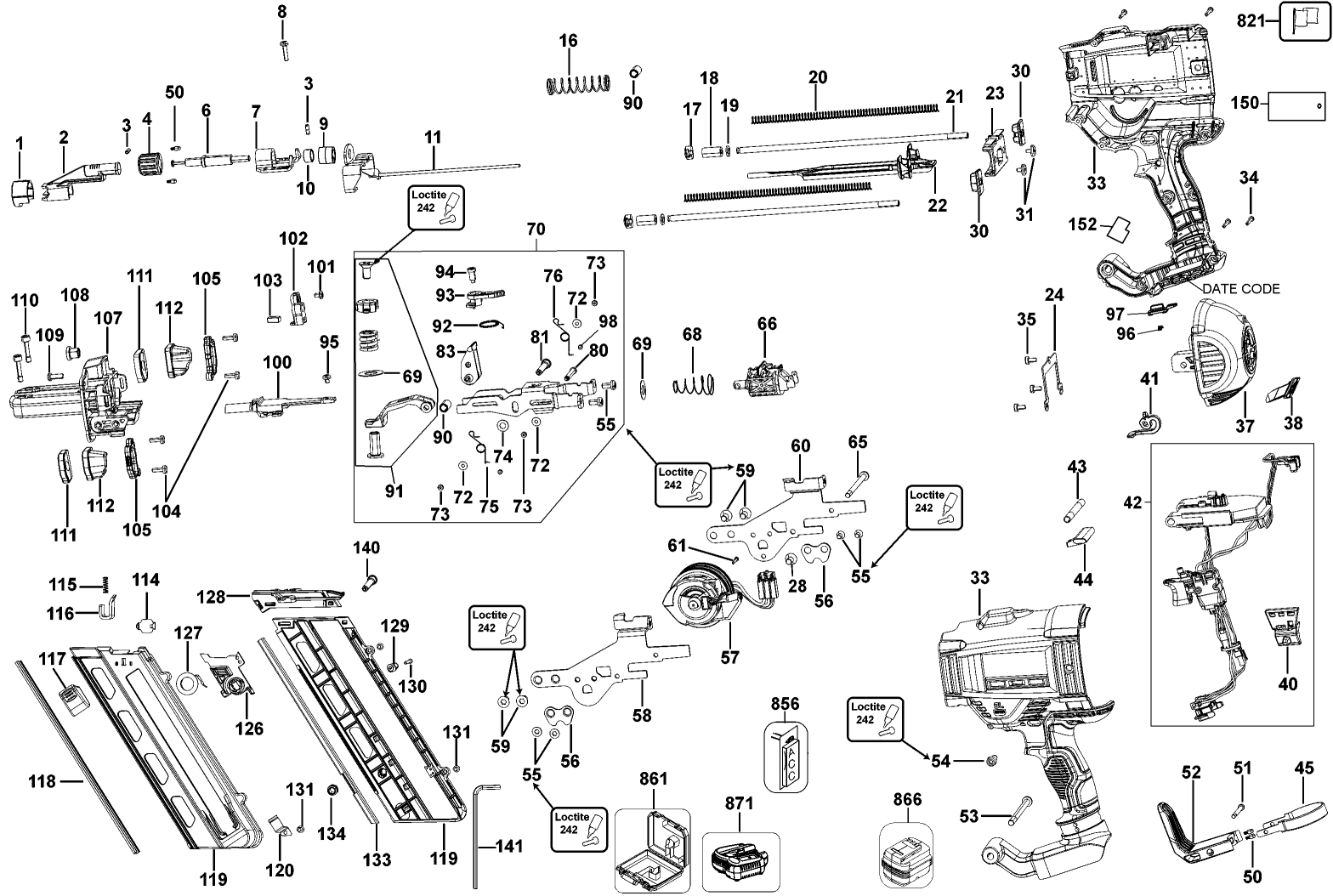 Default Diagram and Parts List for BCF28WWB Type 2 Bostitch Nailer