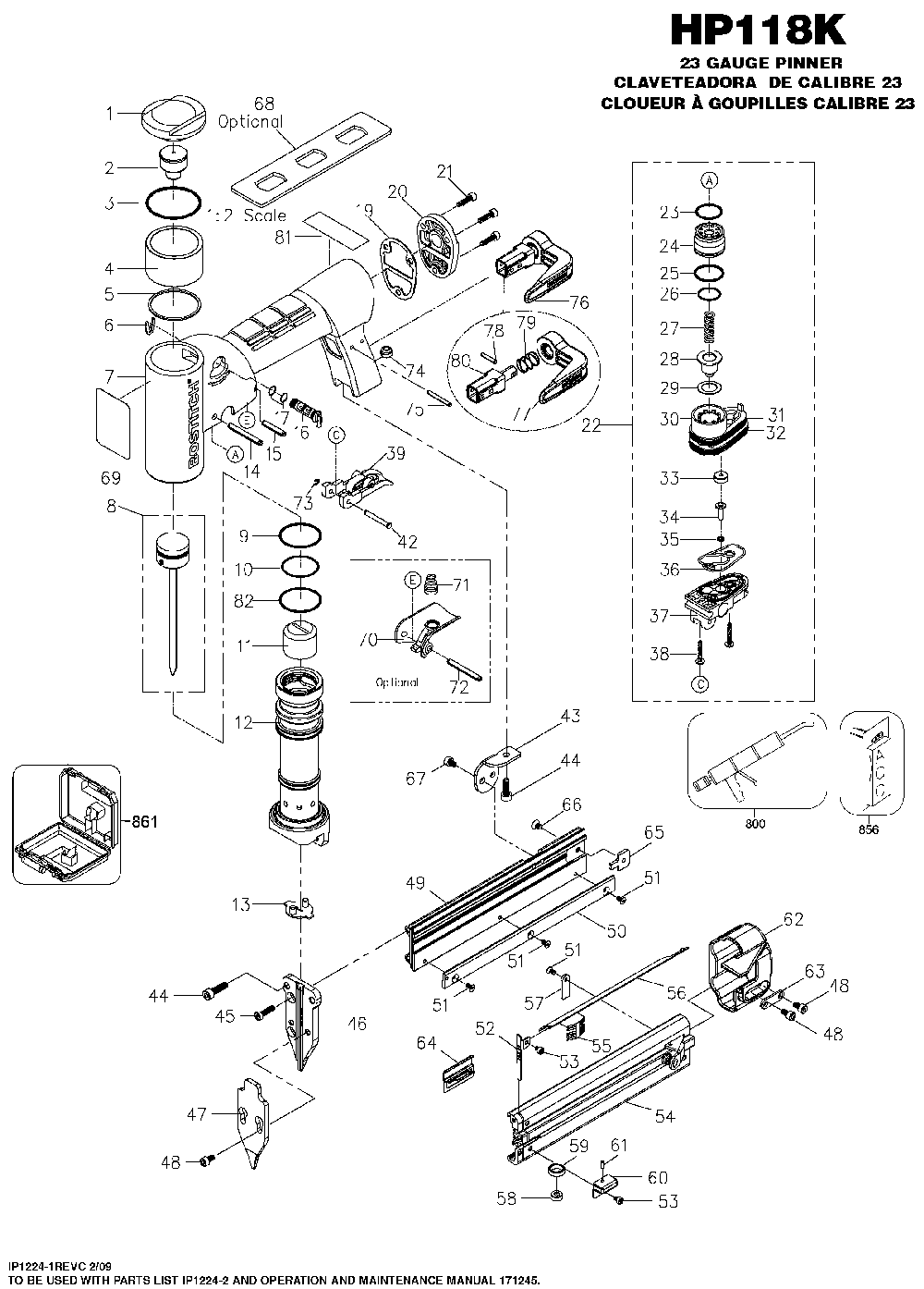 Page A Diagram and Parts List for HP118K Type 0 Bostitch Nailer
