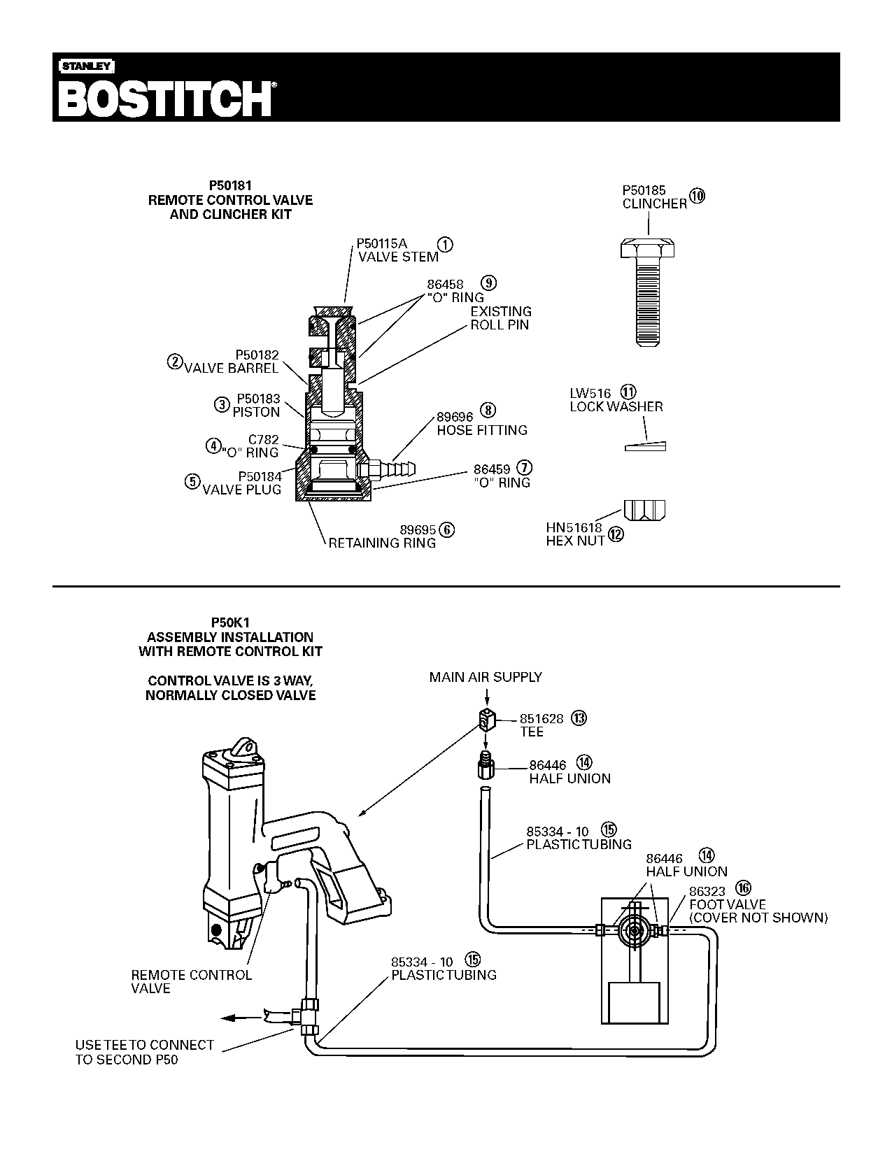 Default Diagram and Parts List for P50K1 Type 0 Bostitch 
