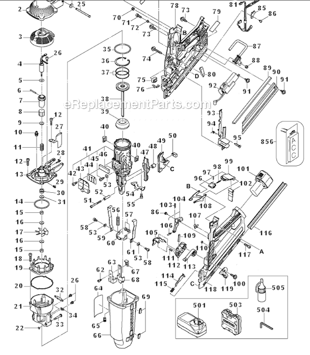 Page A Diagram and Parts List for GF33PT Type 0 Bostitch Nailer