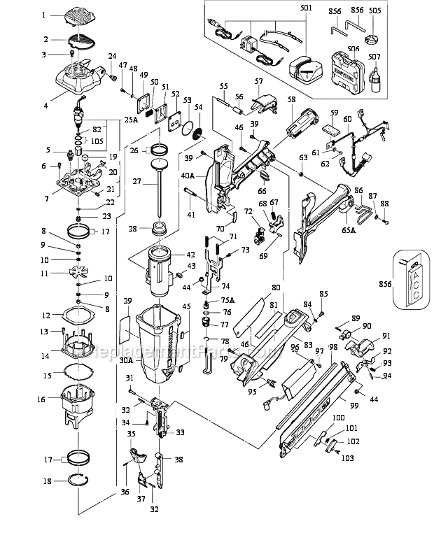 Page A Diagram and Parts List for GFN1564K Type 0 Bostitch Nailer