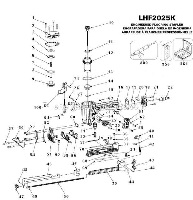 Page A Diagram and Parts List for LHF2025K Type 0 Bostitch Nailer