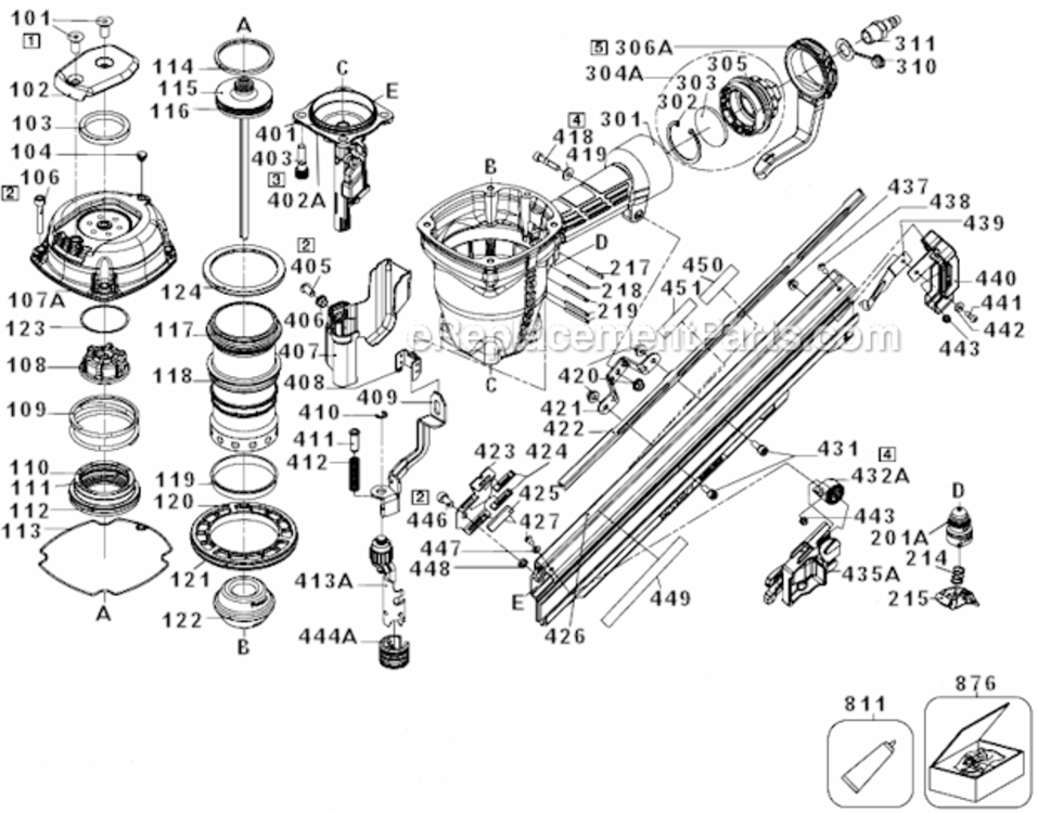 Page A Diagram and Parts List for LPF33PT Type 0 Bostitch Nailer