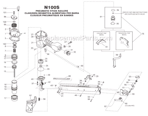 Page A Diagram and Parts List for N100S  Bostitch Nailer