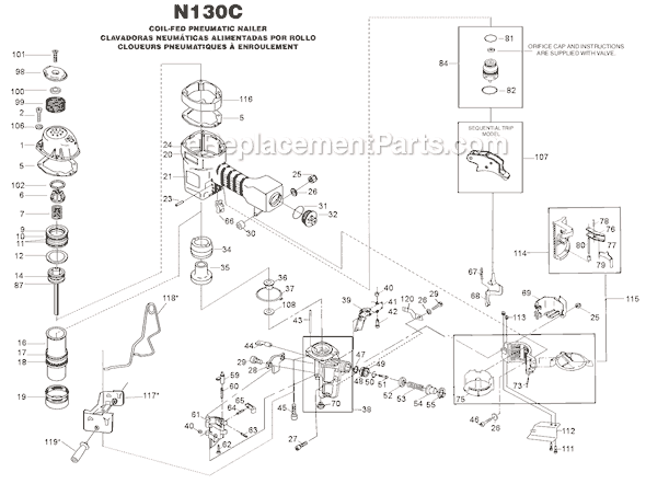 Page A Diagram and Parts List for N130C  Bostitch Nailer