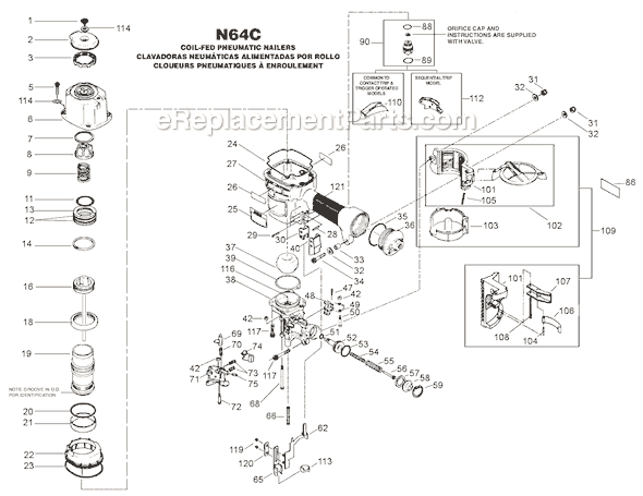 Page A Diagram and Parts List for N64C  Bostitch Nailer