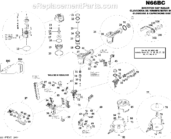 Page A Diagram and Parts List for N66BC-1 Type 0 Bostitch Nailer