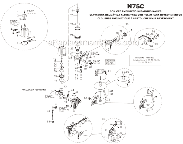 Page A Diagram and Parts List for N75C  Bostitch Nailer