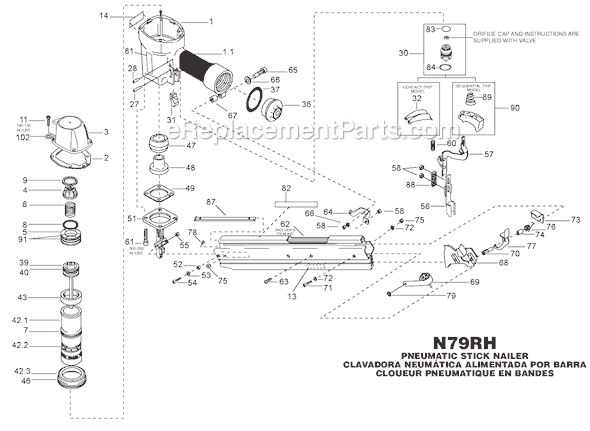 Page A Diagram and Parts List for N79RH  Bostitch Nailer