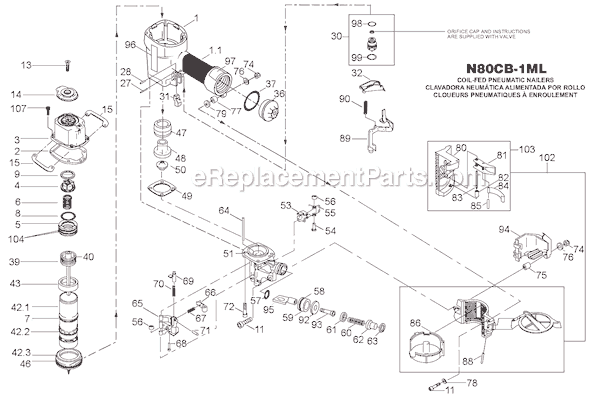 Page A Diagram and Parts List for N80CB-1ML  Bostitch Nailer