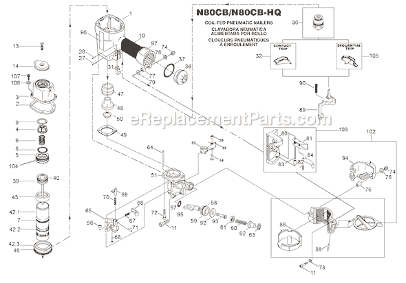Page A Diagram and Parts List for N80CB  Bostitch Nailer
