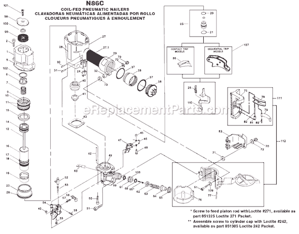 Page A Diagram and Parts List for N86C  Bostitch Nailer
