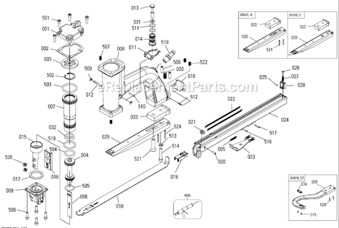 Page A Diagram and Parts List for P51-5B Type 0 Bostitch Nailer