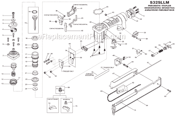 Page A Diagram and Parts List for S32SLLM  Bostitch Nailer
