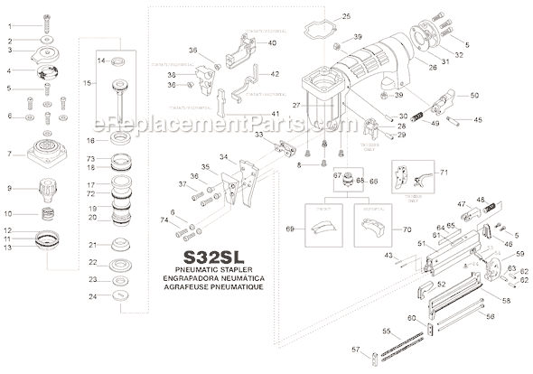 Page A Diagram and Parts List for S32SL  Bostitch Nailer