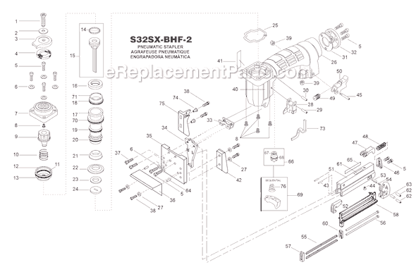 Page A Diagram and Parts List for S32SX-BHF-2  Bostitch Nailer