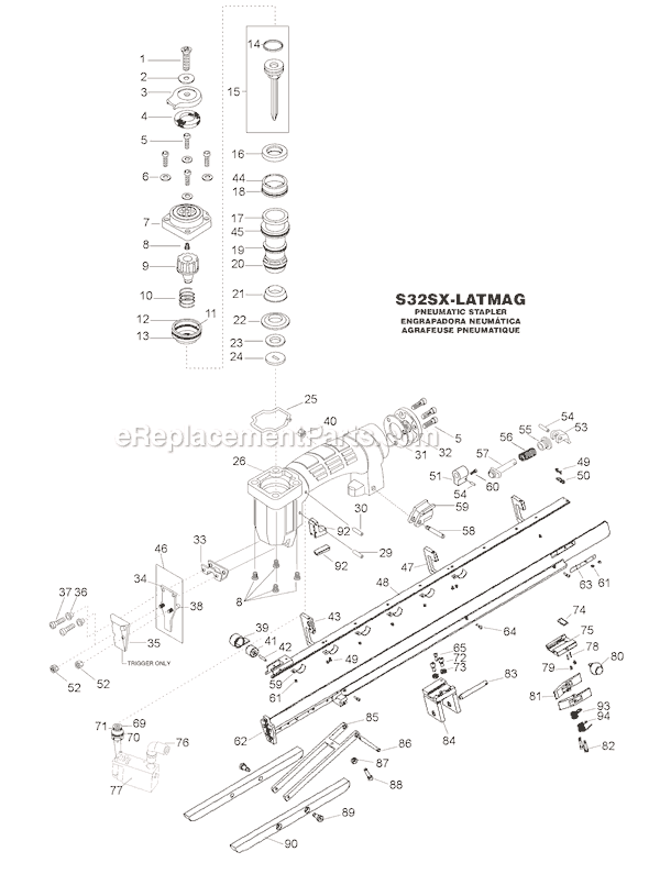 Page A Diagram and Parts List for S32SX-LATMAG  Bostitch Nailer