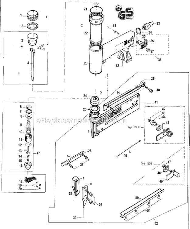 Page A Diagram and Parts List for SK325-121 Type 0 Bostitch Nailer