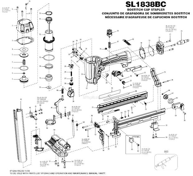 Page A Diagram and Parts List for SL1838BC Type 0 Bostitch Nailer