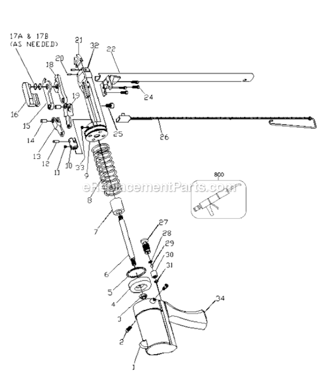 Page A Diagram and Parts List for TR201 Type 0 Bostitch Nailer