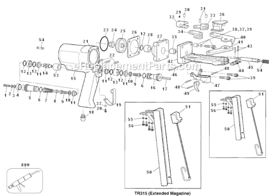 Page A Diagram and Parts List for TR315 Type 0 Bostitch Nailer