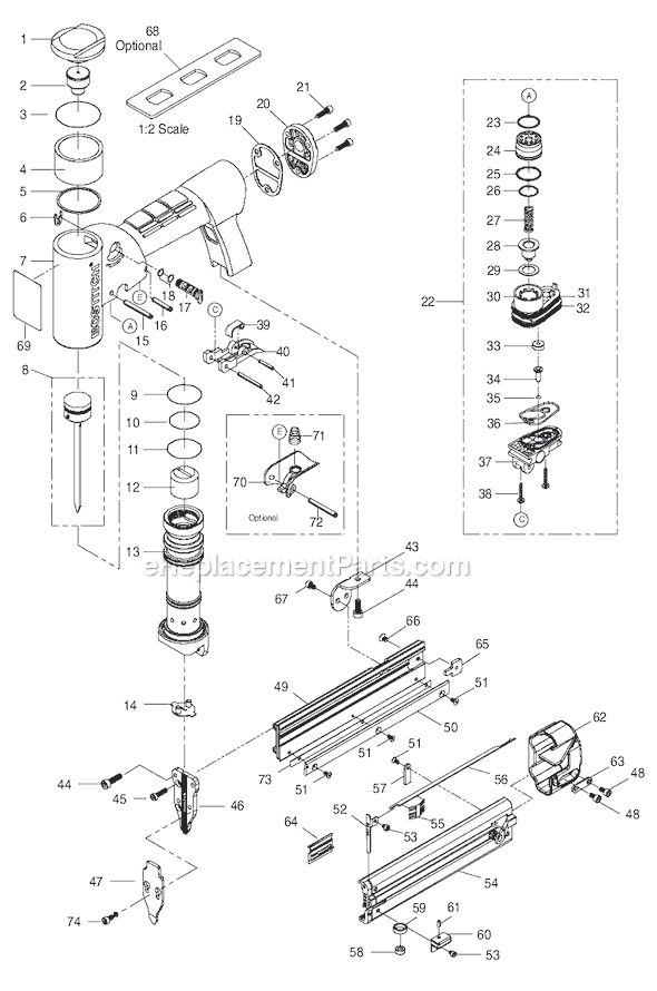 Page A Diagram and Parts List for TU-225-18HP  Bostitch Nailer
