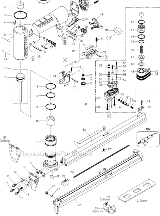 Page A Diagram and Parts List for TU216-71ALM Type 0 Bostitch Nailer