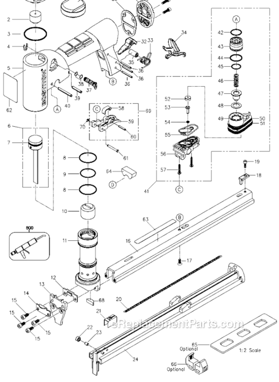 Page A Diagram and Parts List for TU216-71LM Type 0 Bostitch Nailer