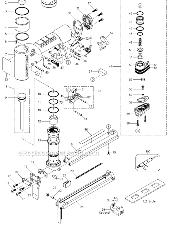 Page A Diagram and Parts List for TU216-71LN Type 0 Bostitch Nailer
