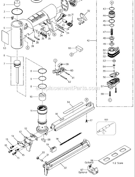 Page A Diagram and Parts List for TU216-71 Type 0 Bostitch Nailer