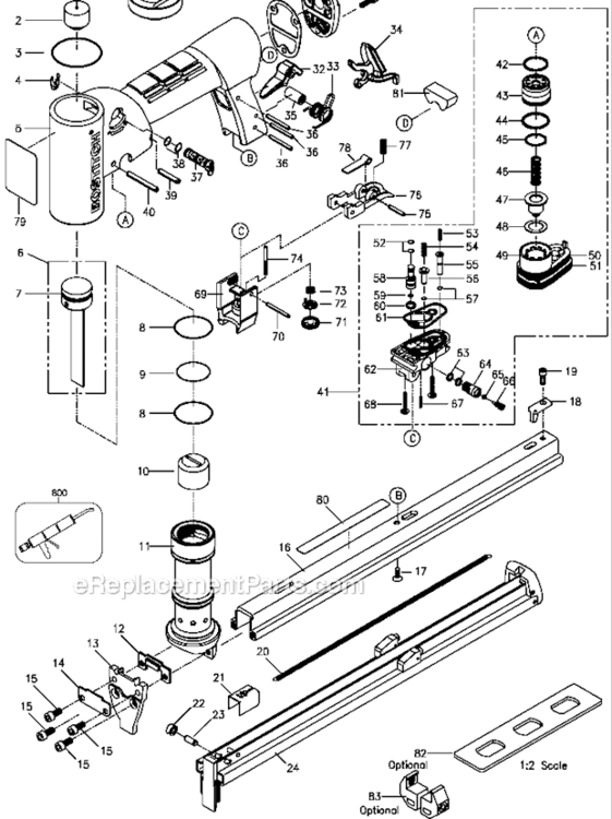 Page A Diagram and Parts List for TU216-80ALM Type 0 Bostitch Nailer