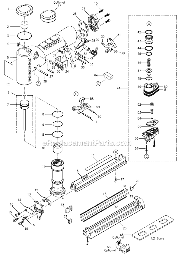 Page A Diagram and Parts List for TU216-SJK  Bostitch Nailer