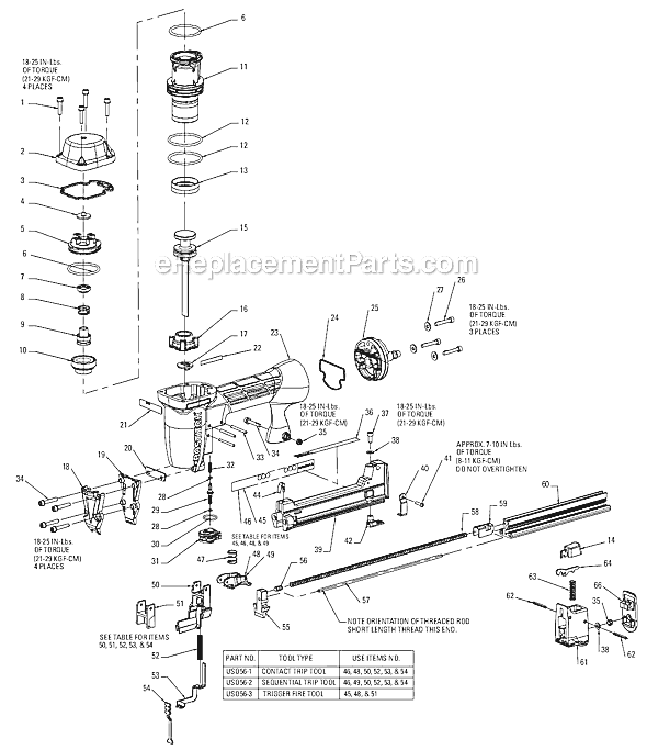 Page A Diagram and Parts List for USO56  Bostitch Nailer