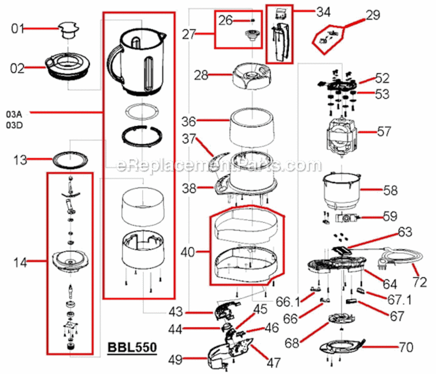 Page A Diagram and Parts List for BBL550XL  Breville Blender