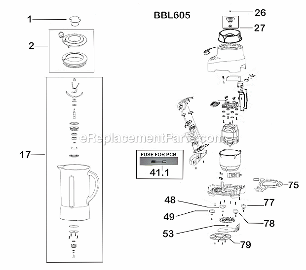 Page A Diagram and Parts List for BBL605BSXL  Breville Blender