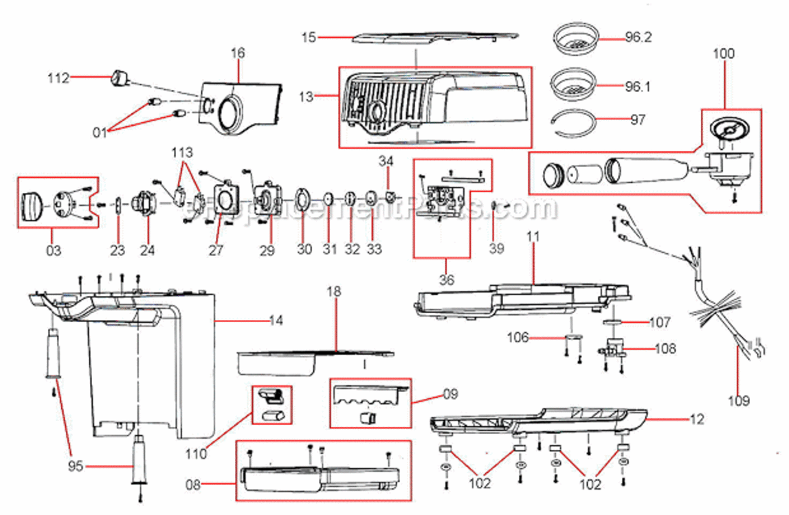 Page A Diagram and Parts List for BES200XL  Breville Espresso Machine