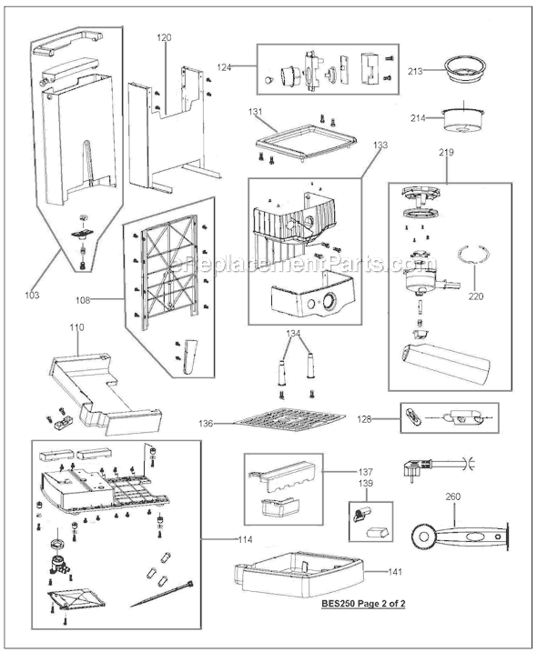 Page B Diagram and Parts List for BES250XL  Breville Espresso Machine