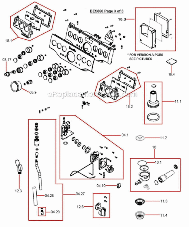 Page C Diagram and Parts List for BES860XL  Breville Espresso Machine