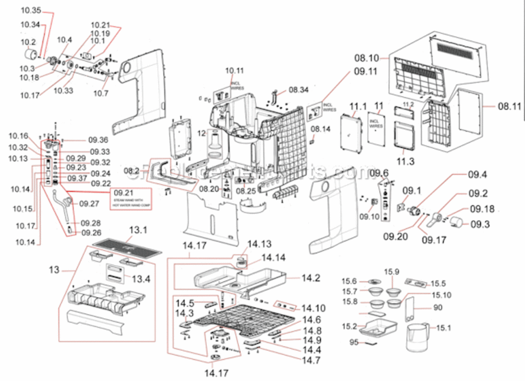 Page A Diagram and Parts List for BES920XL  Breville Espresso Machine