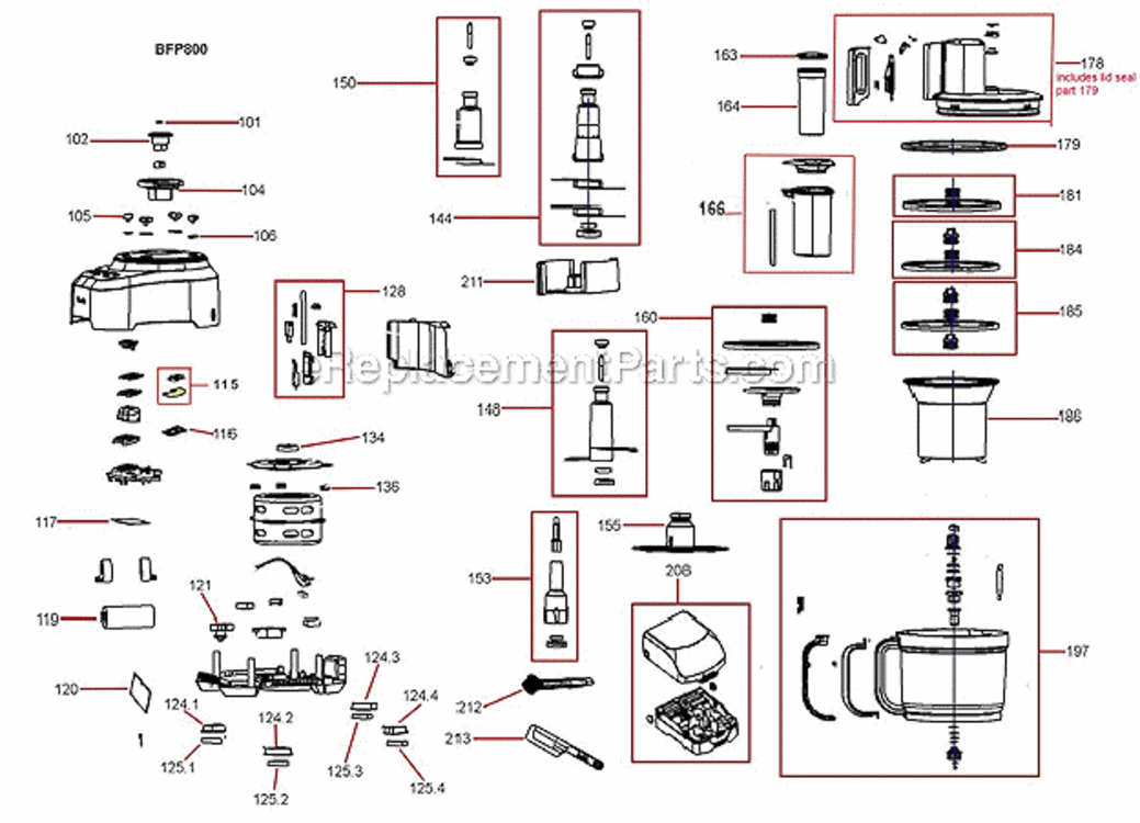 Cranberry_Red Diagram and Parts List for BFP800CBXL  Breville Food Processor