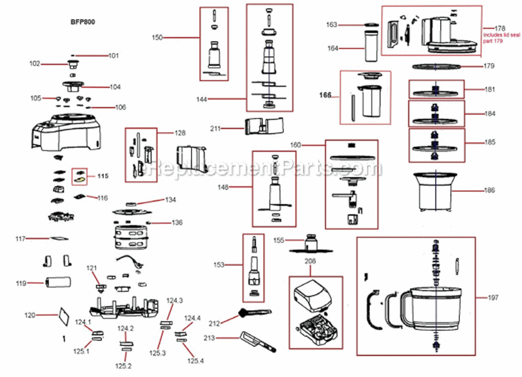 Page A Diagram and Parts List for BFP800XL  Breville Food Processor