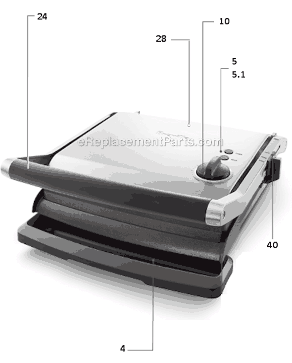 Page A Diagram and Parts List for BGR200XL  Breville Grill