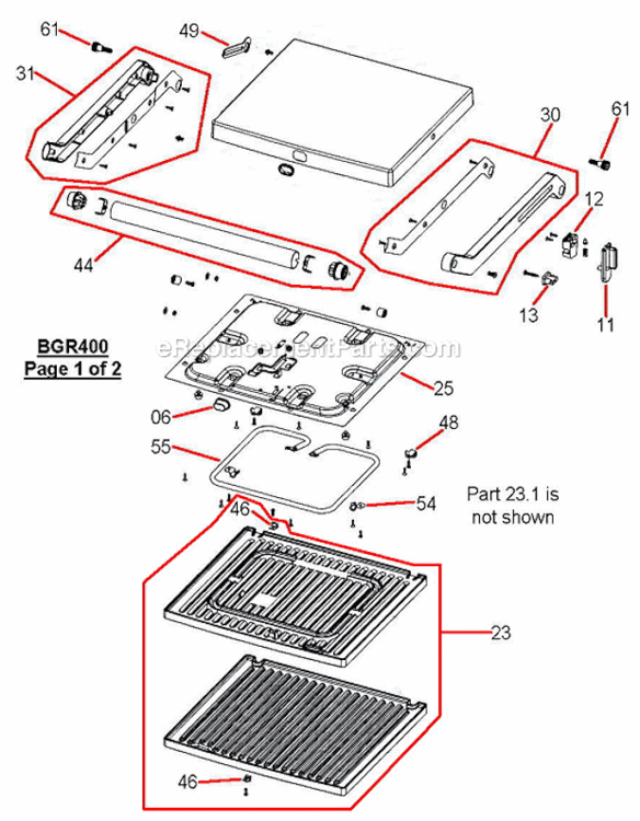 Page A Diagram and Parts List for BGR400XL  Breville Grill
