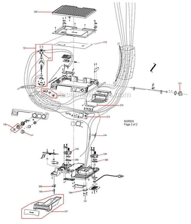 Page B Diagram and Parts List for BGR820XL  Breville Grill